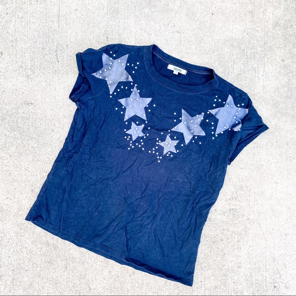 Tennis Black Felt Star Tee Shirt